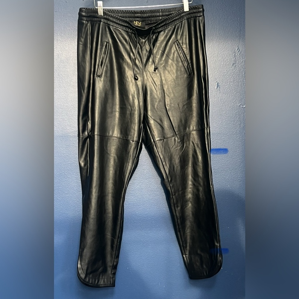 Black Faux Leather women’s tapered leg jogger pants by Nene Leaks